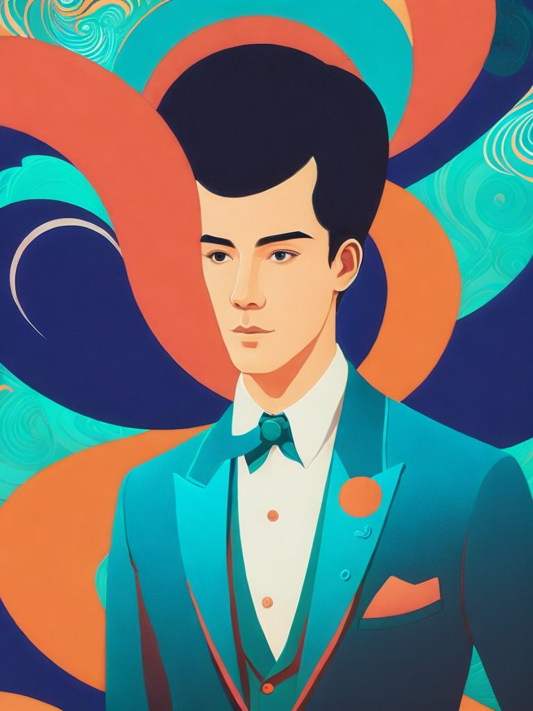 01059-1090517533-a painting of a man in a suit and tie with an orange and blue swirl in the background by Victo Ngai.png